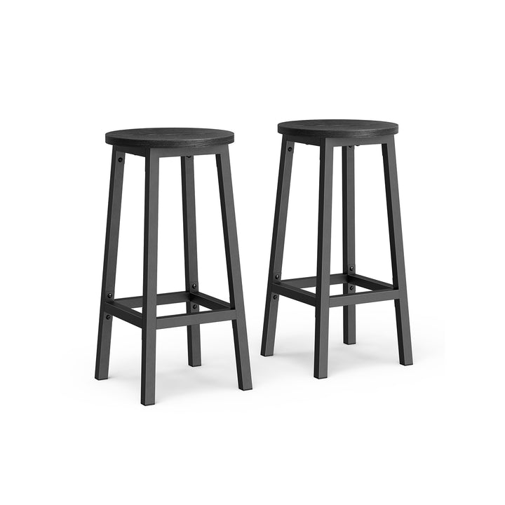 Set of 2 Bar Stools with Metal Frame and Footrest