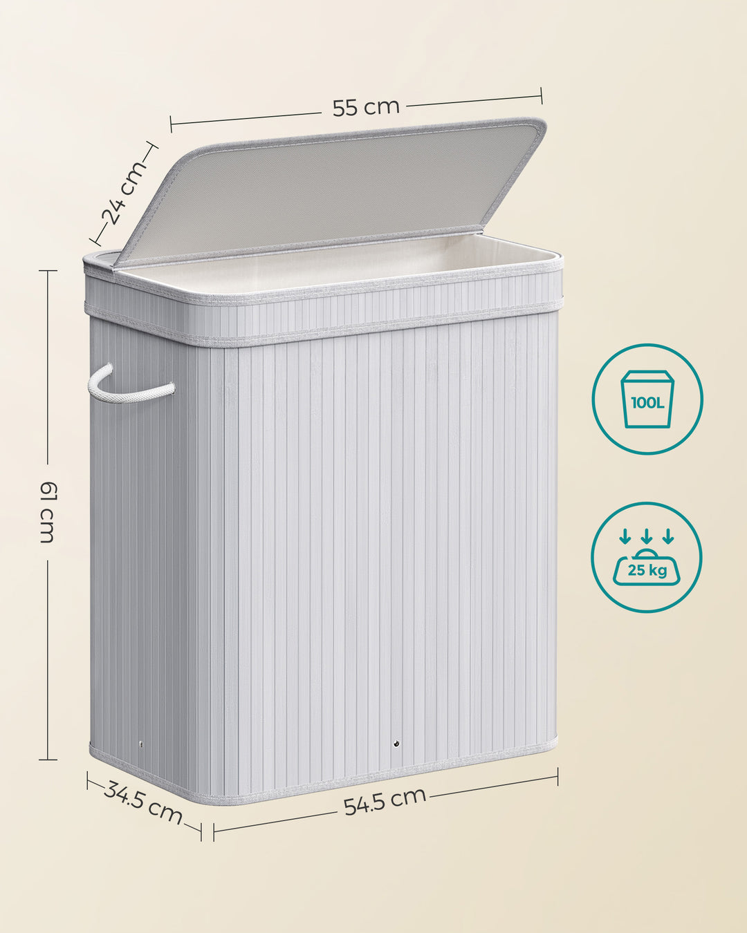 Laundry Hamper with Lid and Handles- Grey