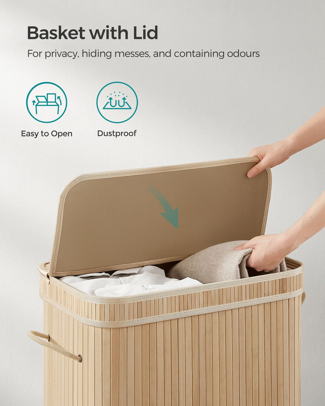 Bamboo Laundry Basket with Lid and Handles