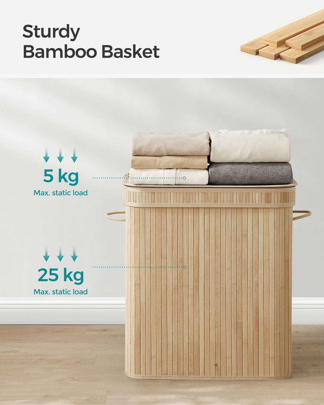 Bamboo Laundry Basket with Lid and Handles