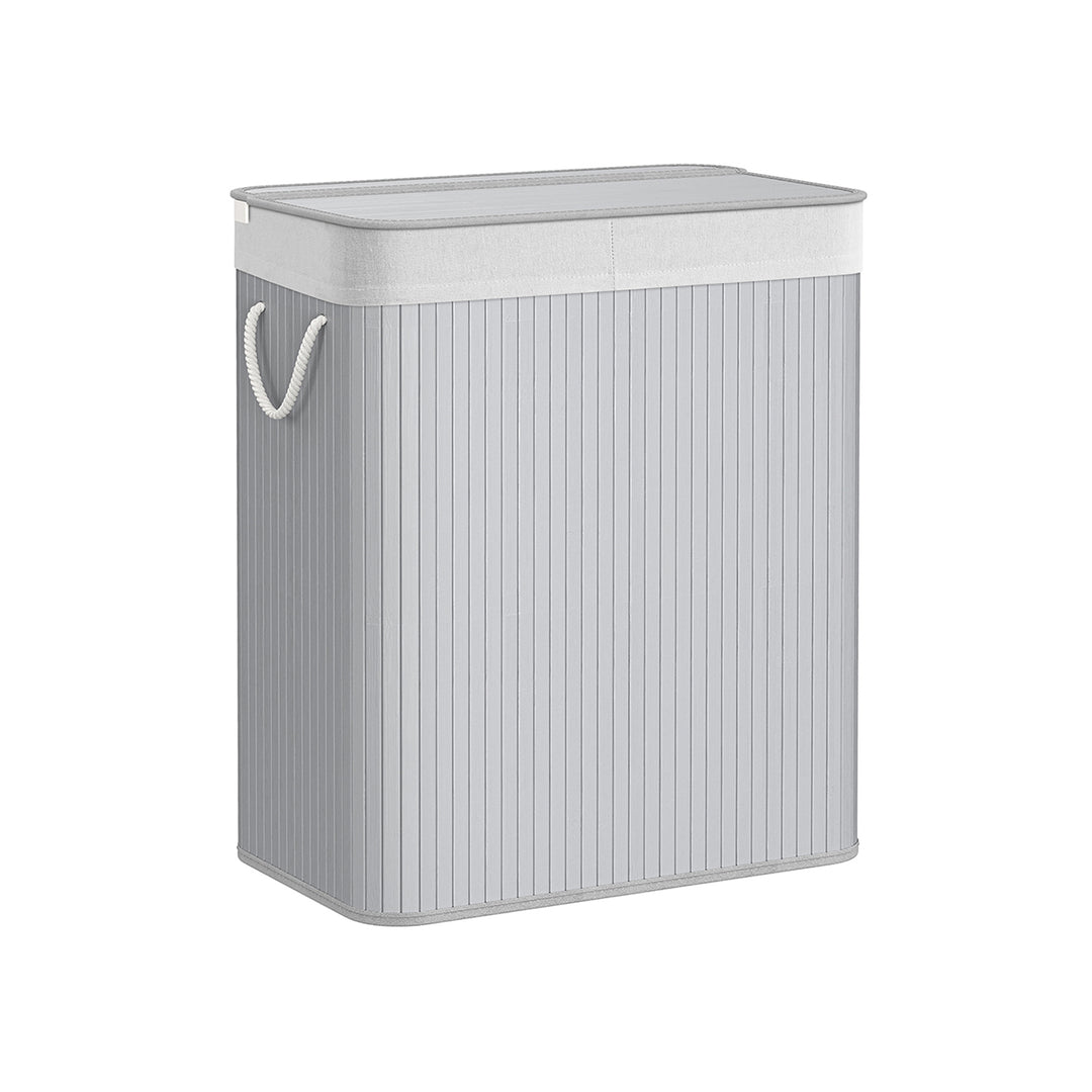 Divided Laundry Basket with 2 Sections and Cotton Handles- Grey