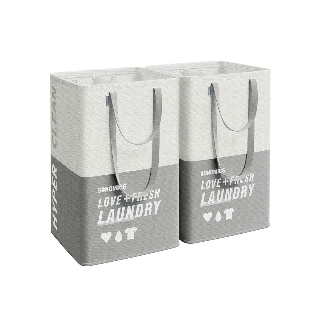 Set of 2 90L Large Laundry Basket Light Grey