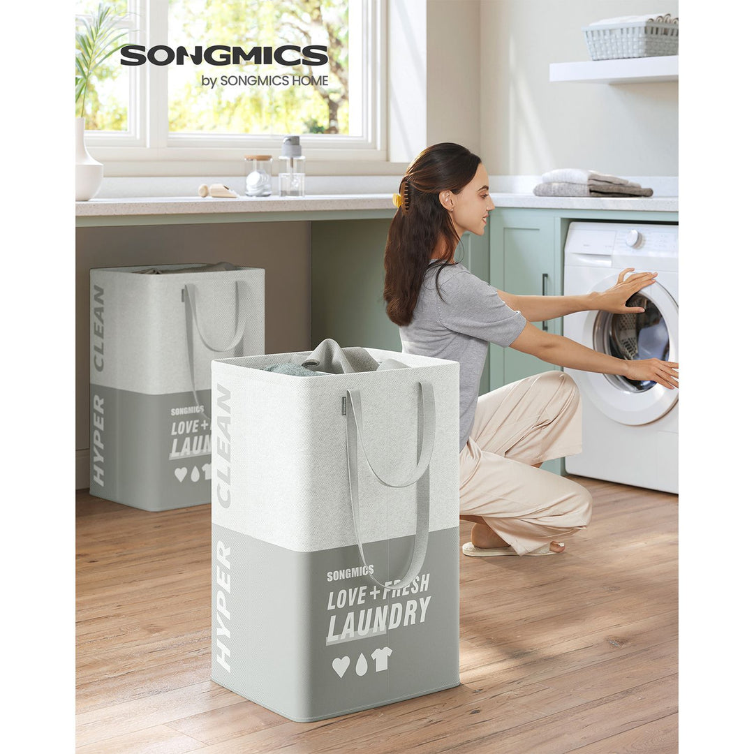 Set of 2 90L Large Laundry Basket Light Grey