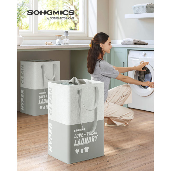 Set of 2 90L Large Laundry Basket Light Grey