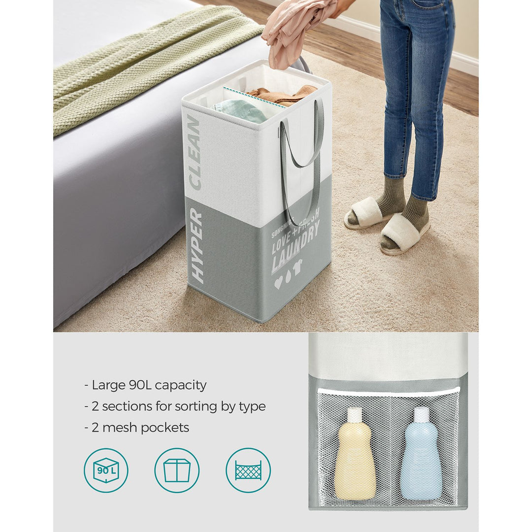 Set of 2 90L Large Laundry Basket Light Grey
