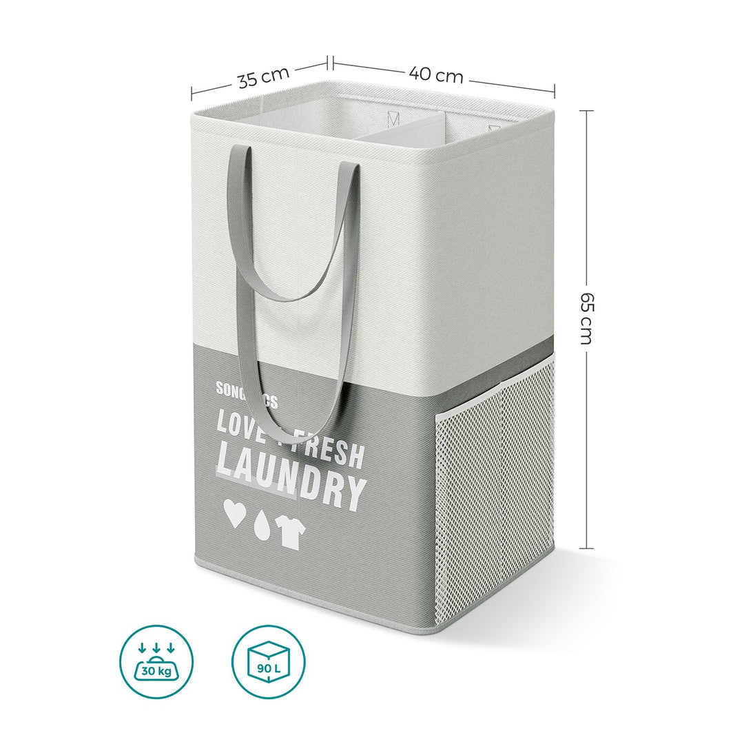 Set of 2 90L Large Laundry Basket Light Grey