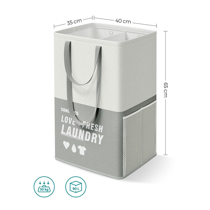 Set of 2 90L Large Laundry Basket Light Grey
