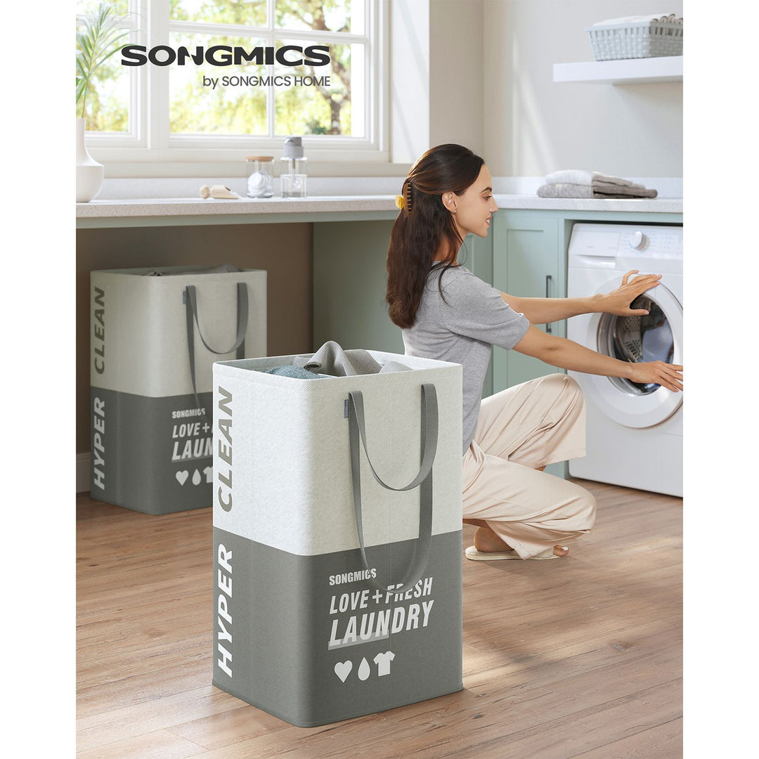 Set of 2 90L Large Laundry Basket Dark Grey