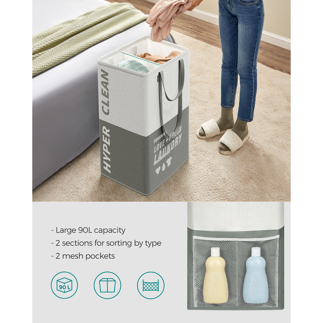 Set of 2 90L Large Laundry Basket Dark Grey