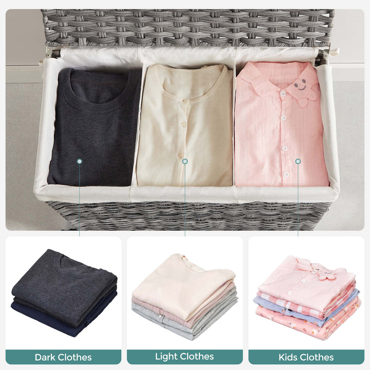 Laundry Basket with 3 Compartments