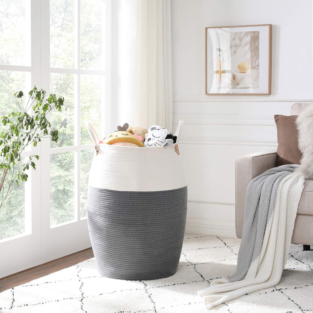 Grey &amp; Beige Laundry Basket with Handels