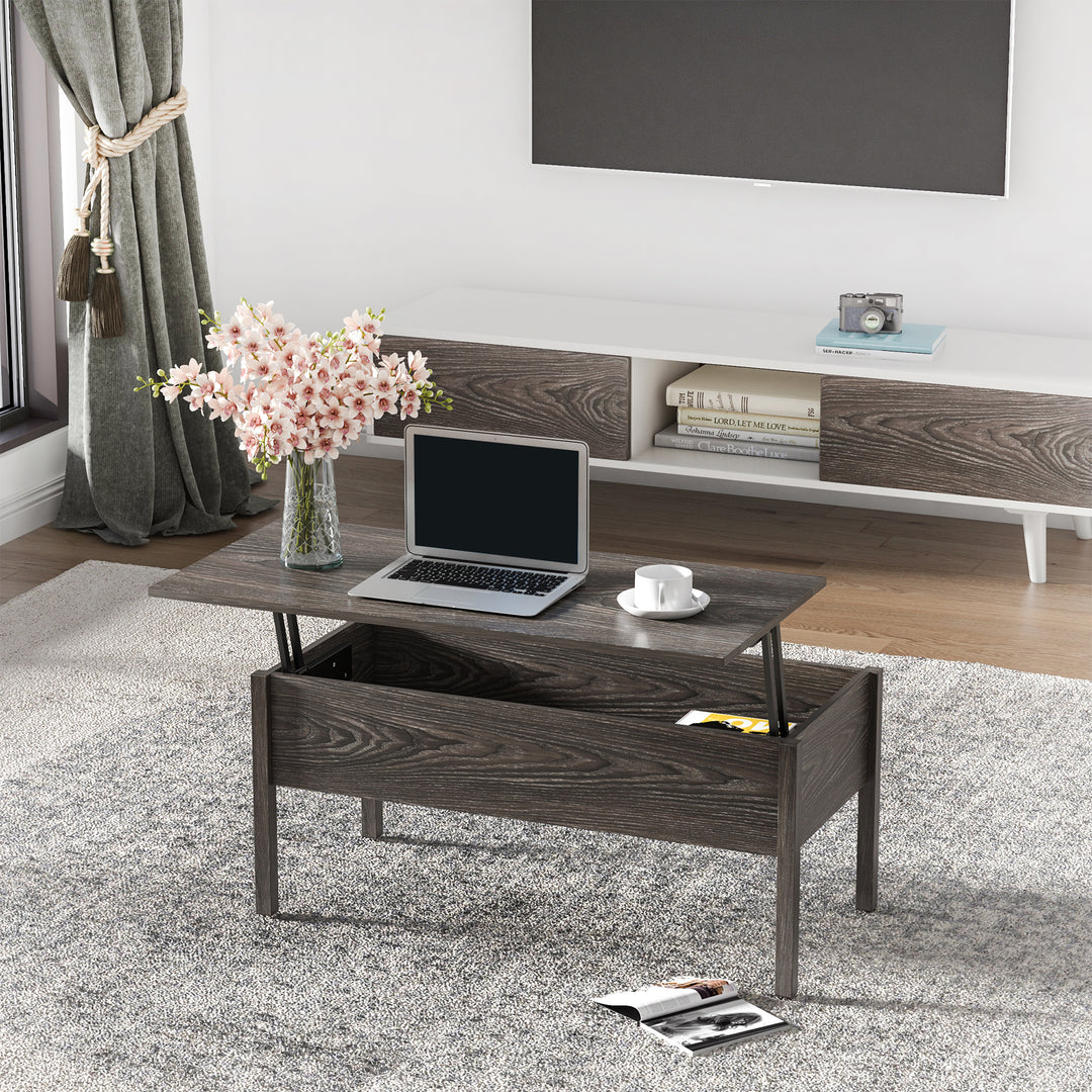Modern Lift Top Coffee Table with Storage Compartment Convertible Tea Desk Floating Retractable Table Home Office Living Room Furniture Tan