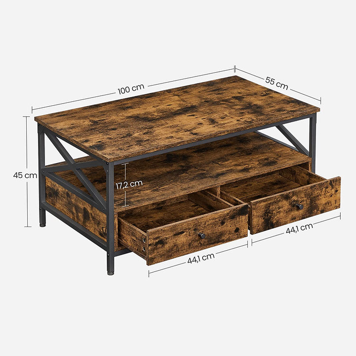 Industrial Brown Coffee Table with Drawers