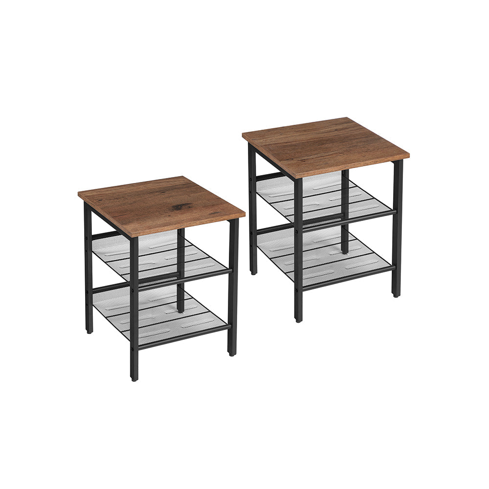 Set of 2 Hazelnut Brown Nightstands with 2 Shelves