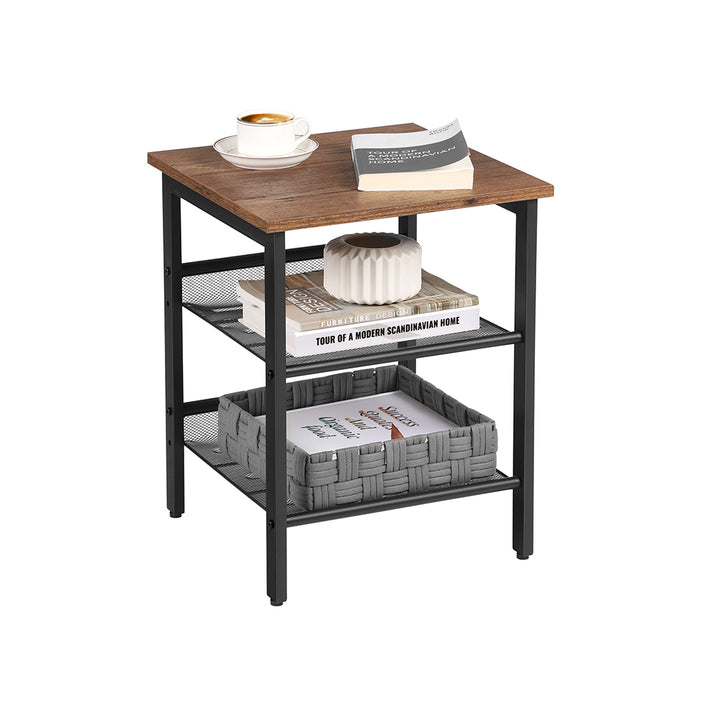 Set of 2 Hazelnut Brown Nightstands with 2 Shelves