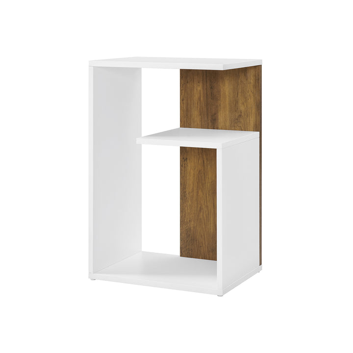 Side Table, Open Storage, Modern-  Rustic Walnut and White