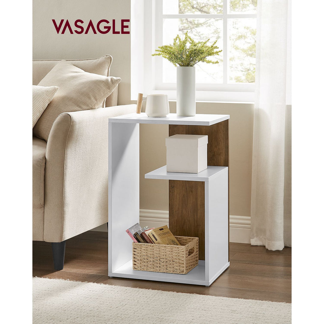 Side Table, Open Storage, Modern-  Rustic Walnut and White