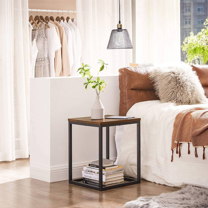 Industrial Brown Side Table with Metal Frame