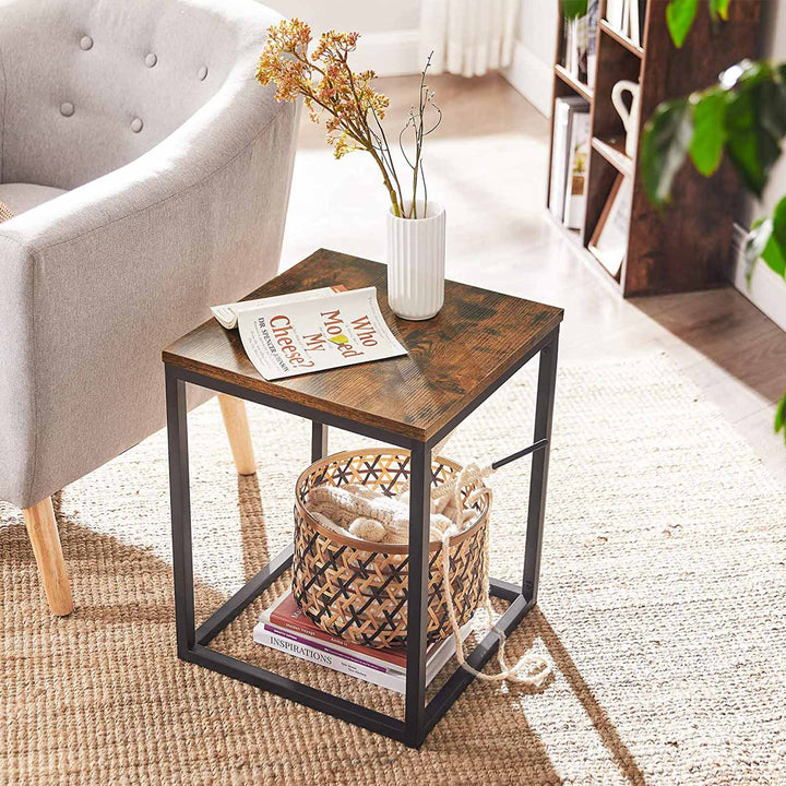 Industrial Brown Side Table with Metal Frame