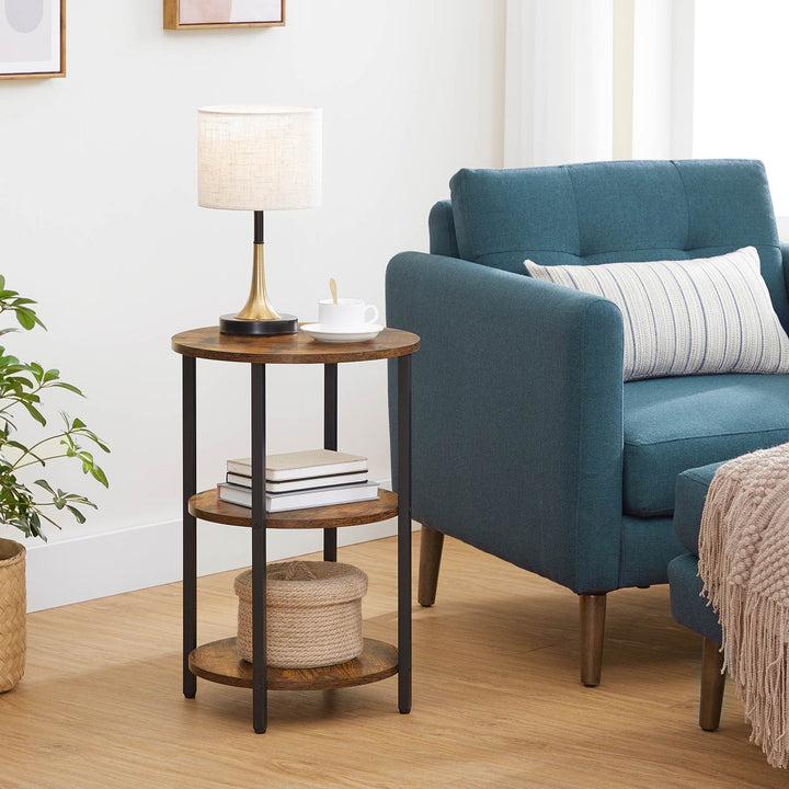 Brown 3-Tier Round Nightstand Side Table