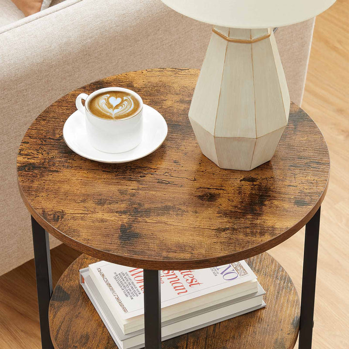 Brown 3-Tier Round Nightstand Side Table