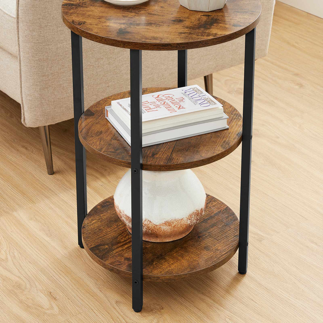 Brown 3-Tier Round Nightstand Side Table