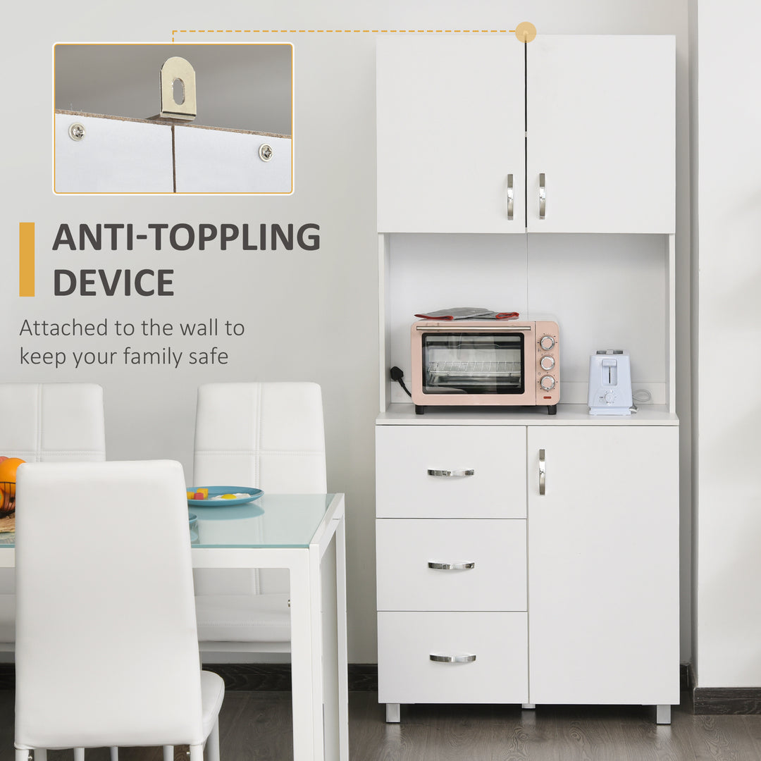 Free standing Kitchen Cabinet Cupboard with 2 cabinet, 3 drawers and 1 Open Space, Adjustable Height Storage Unit, White