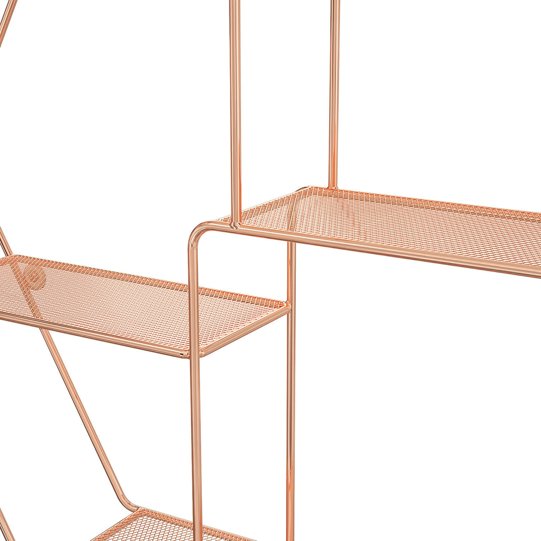 Rose Gold Hexagonal Metal Wall-Mounted Shelves