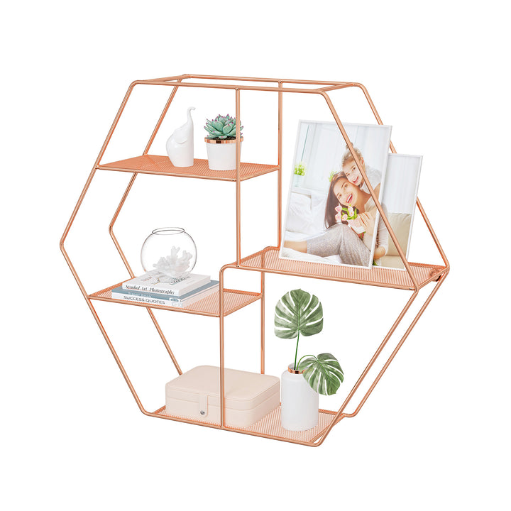 Rose Gold Hexagonal Metal Wall-Mounted Shelves