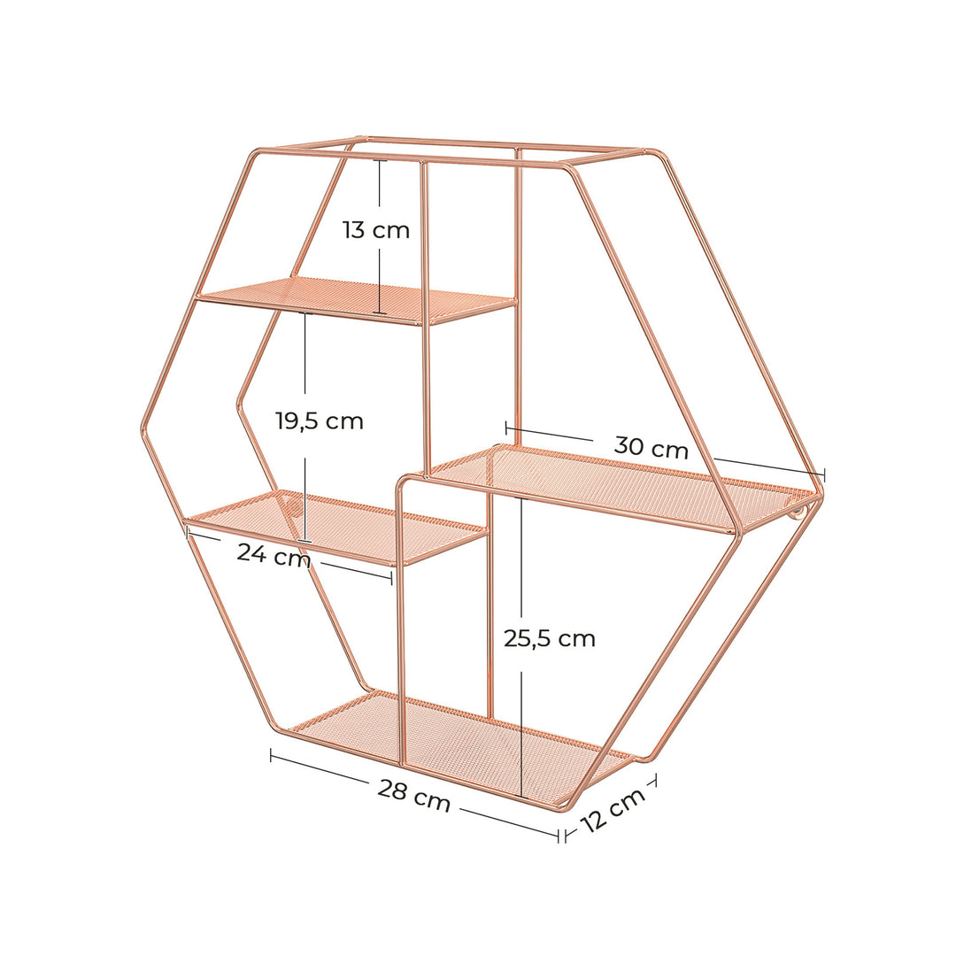 Rose Gold Hexagonal Metal Wall-Mounted Shelves