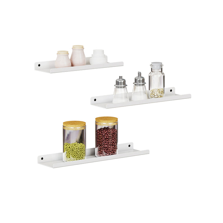 Set of 3 White Wall-Mounted Floating Ledge Shelves