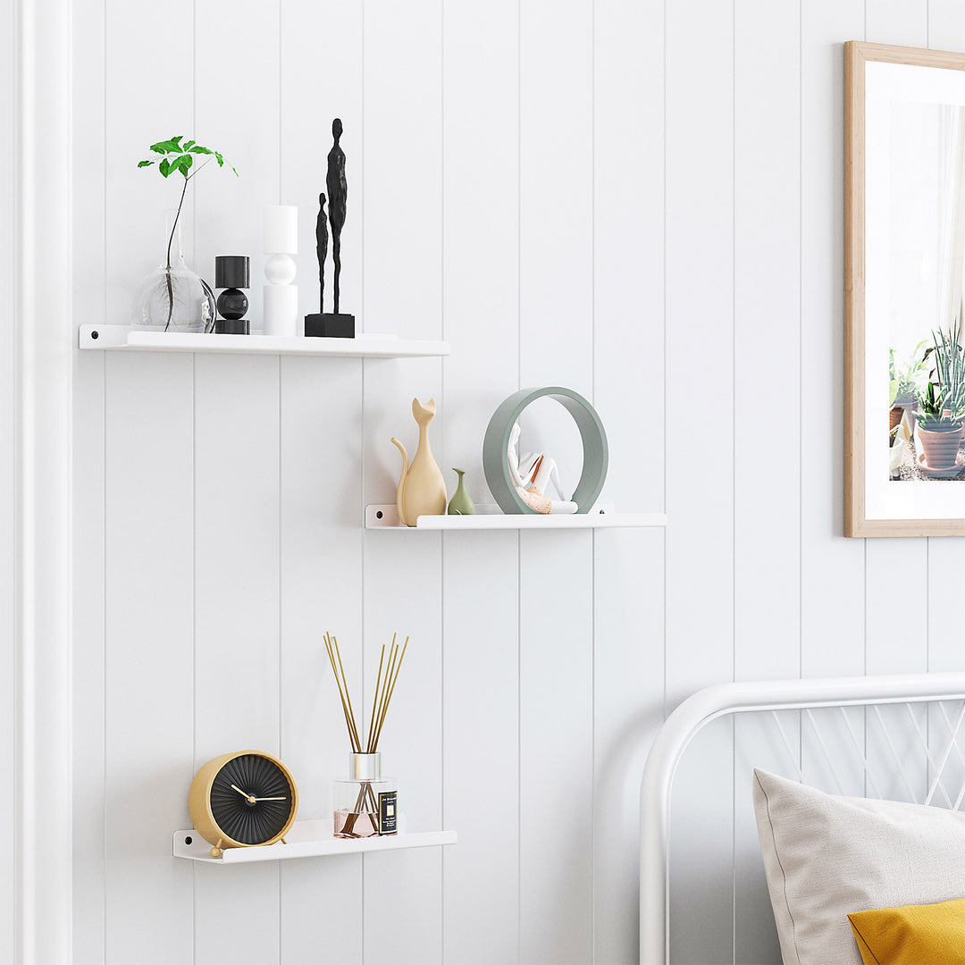 Set of 3 White Wall-Mounted Floating Ledge Shelves