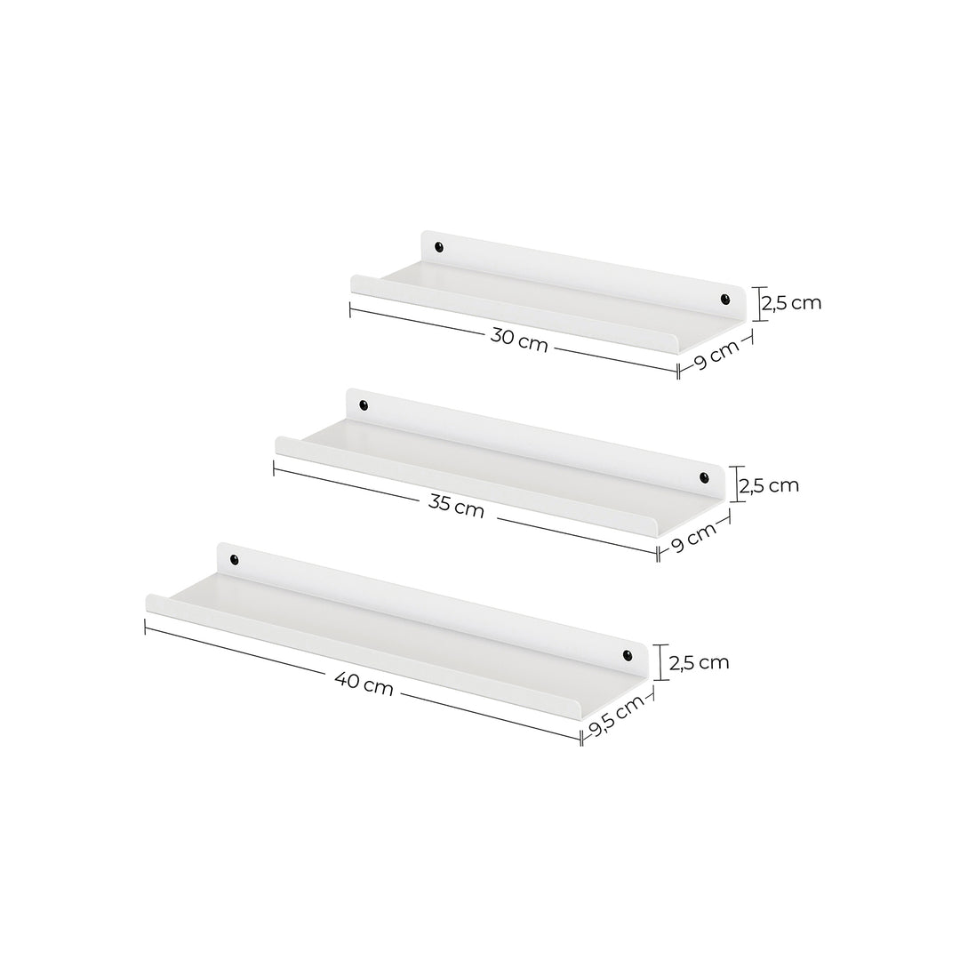 Set of 3 White Wall-Mounted Floating Ledge Shelves