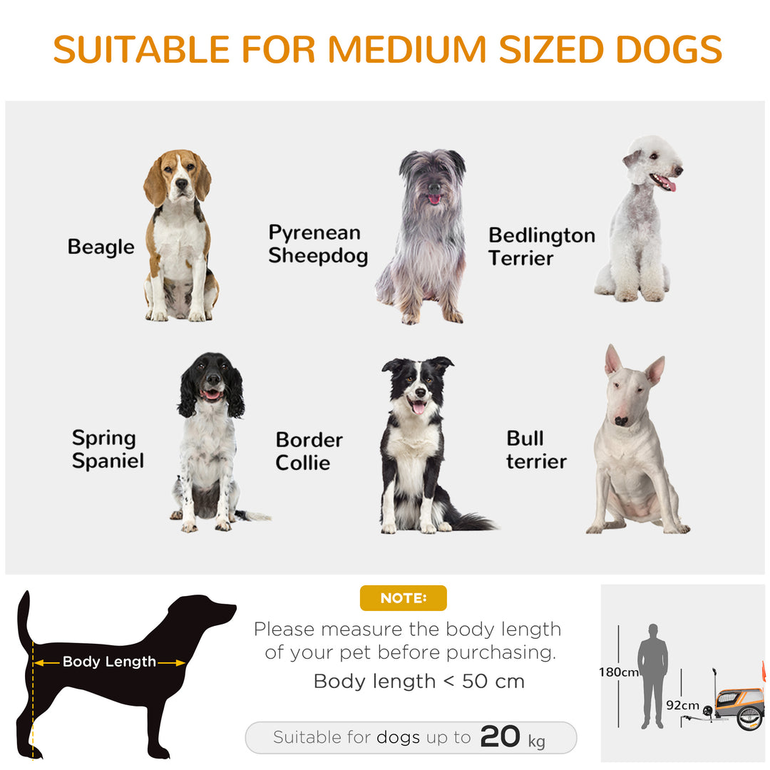 Dog Bike Trailer Two-In-One Trolley Stroller Cart Bicycle Carrier for Cat Puppy Travel w/ Reflectors Red Flag - Orange