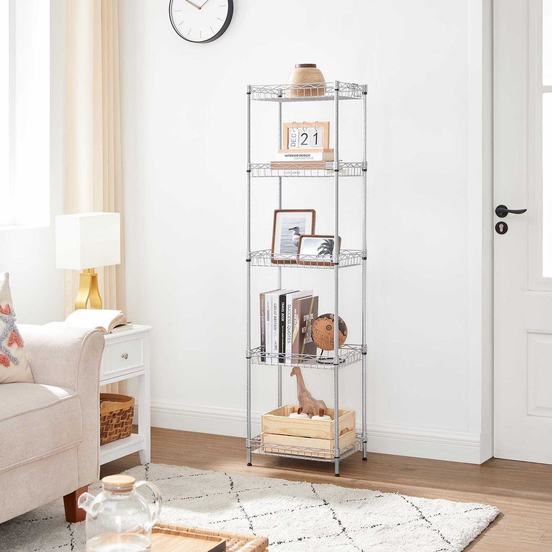 5-Tier Metal Storage Unit with Adjustable Shelves