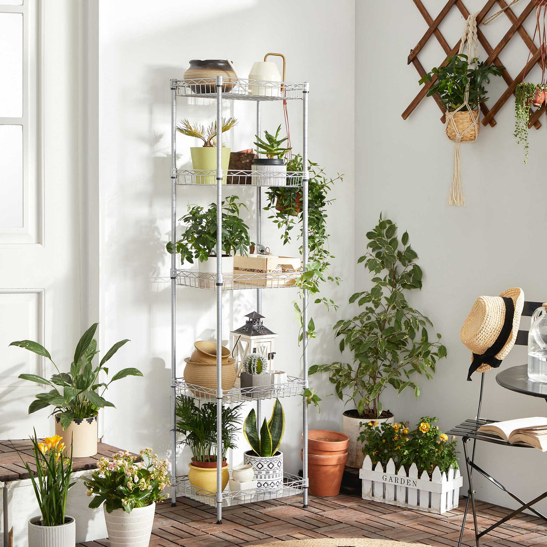 5-Tier Metal Storage Unit with Adjustable Shelves