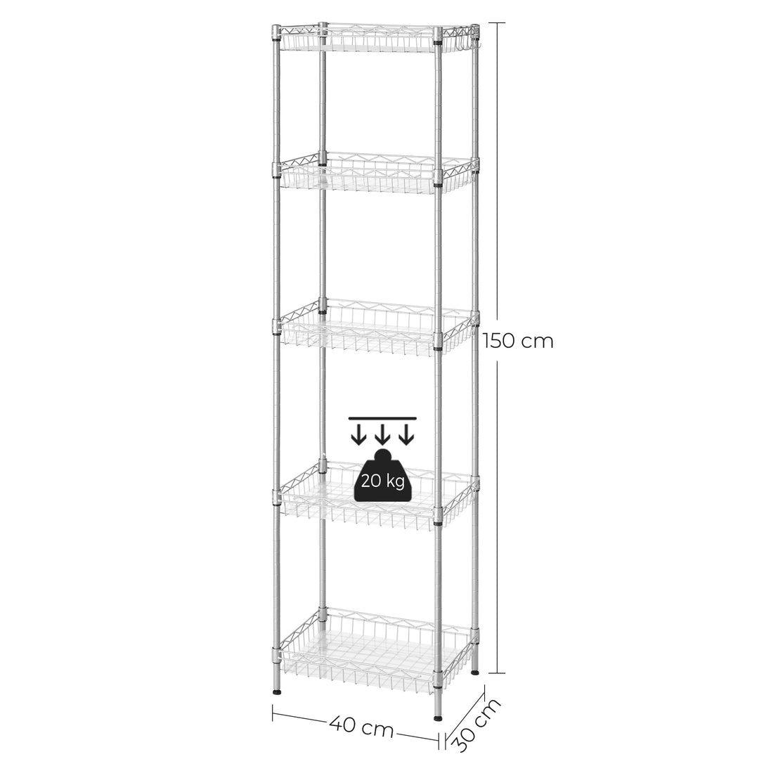 5-Tier Metal Storage Unit with Adjustable Shelves