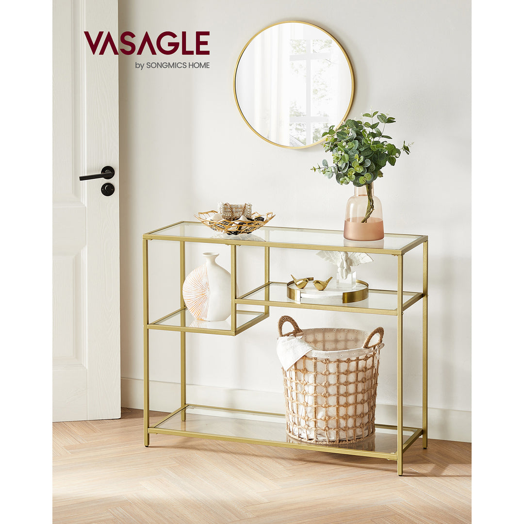 Tempered Glass Console Table with Shelves