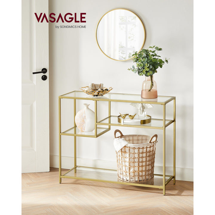 Tempered Glass Console Table with Shelves