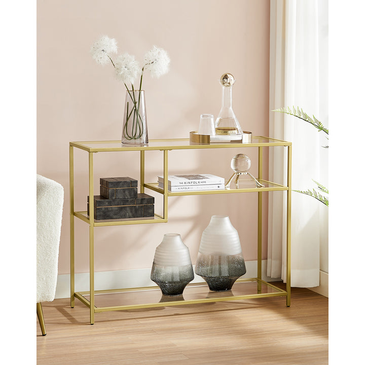 Tempered Glass Console Table with Shelves