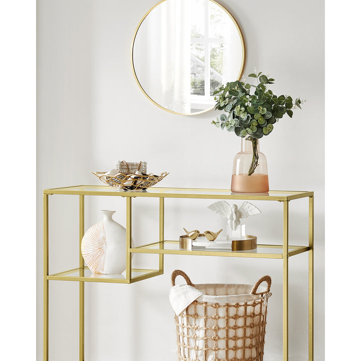 Tempered Glass Console Table with Shelves