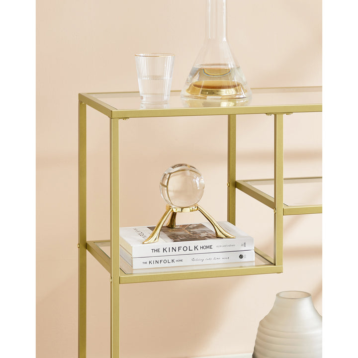 Tempered Glass Console Table with Shelves
