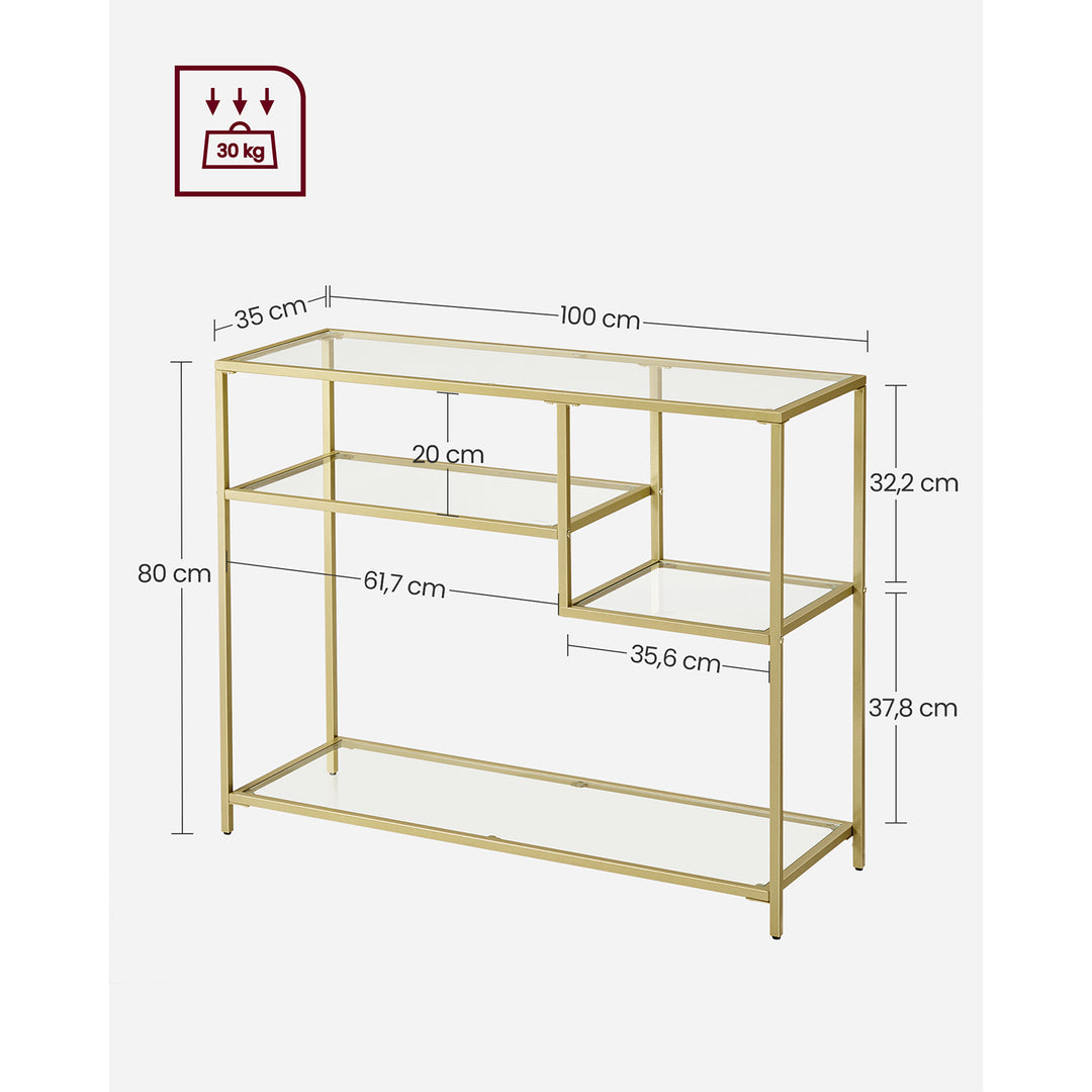 Tempered Glass Console Table with Shelves
