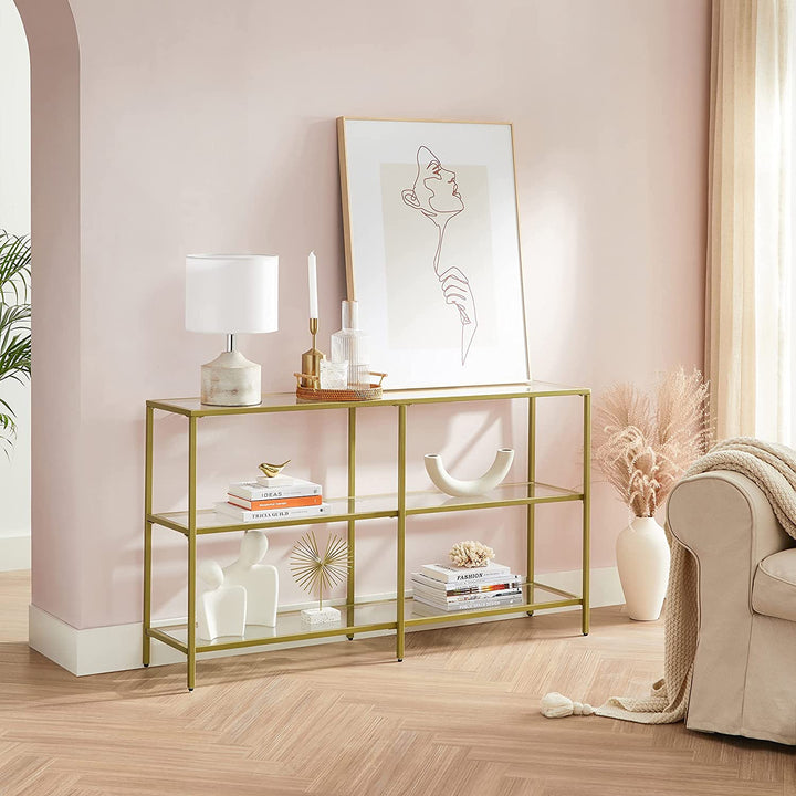 Gold Color 3-tier Glass Console Sofa Table