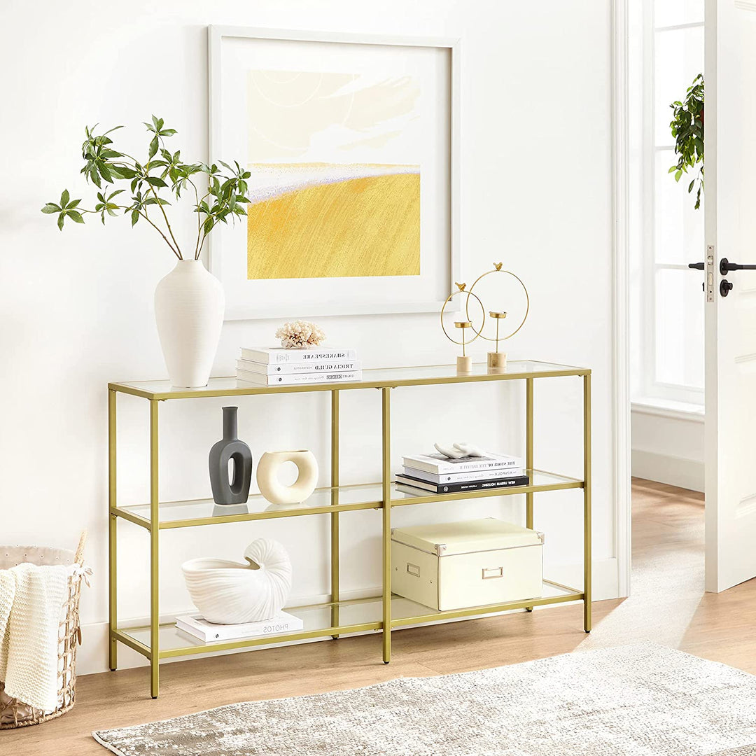 Gold Color 3-tier Glass Console Sofa Table