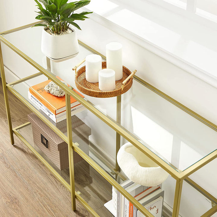 Gold Color 3-tier Glass Console Sofa Table