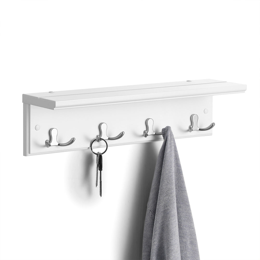 White Wall Hooks with Shelf for Coat Storage
