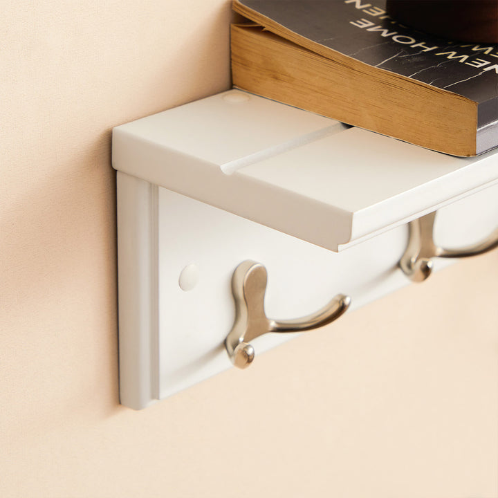 White Wall Hooks with Shelf for Coat Storage