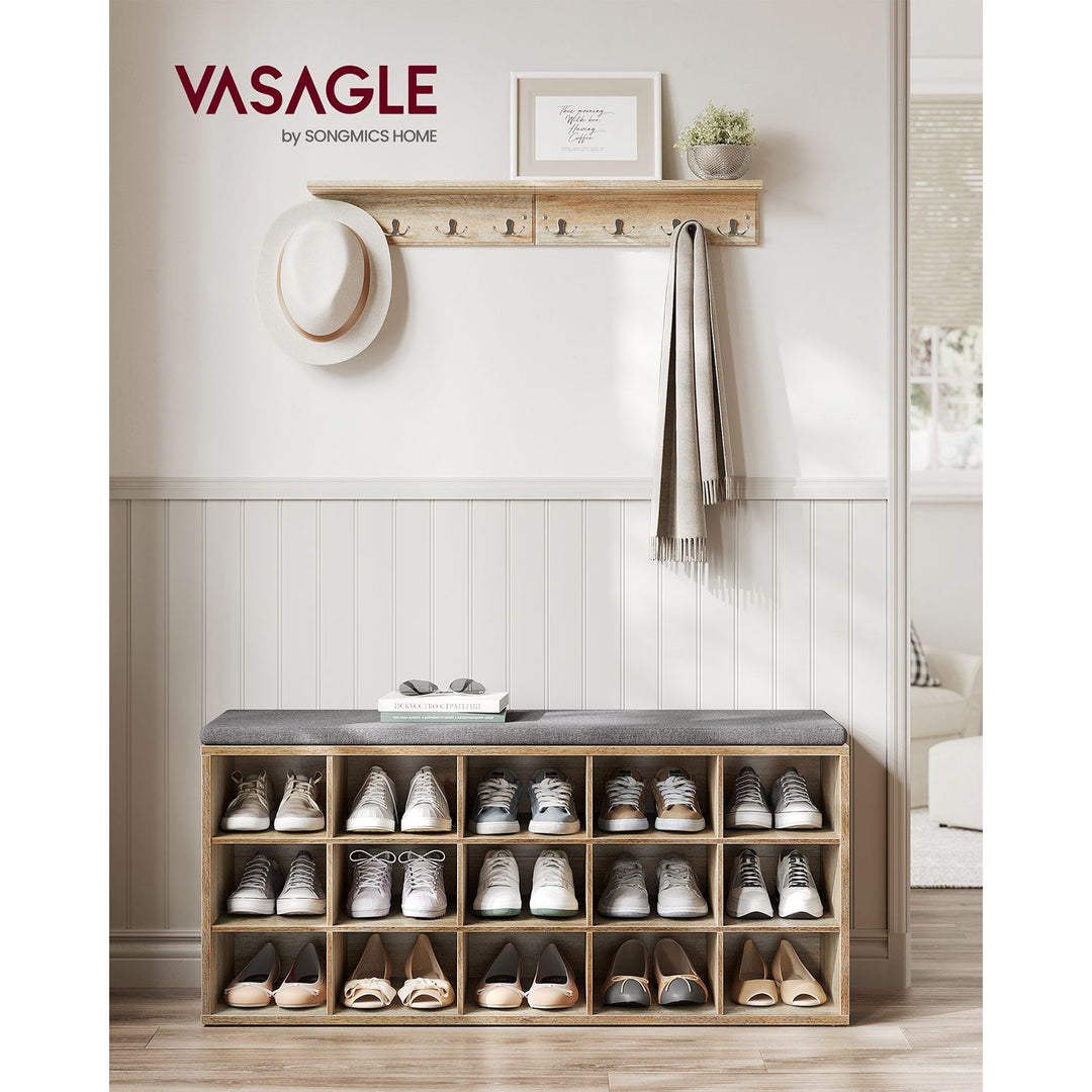 Shoe Storage Bench with 15 Compartments