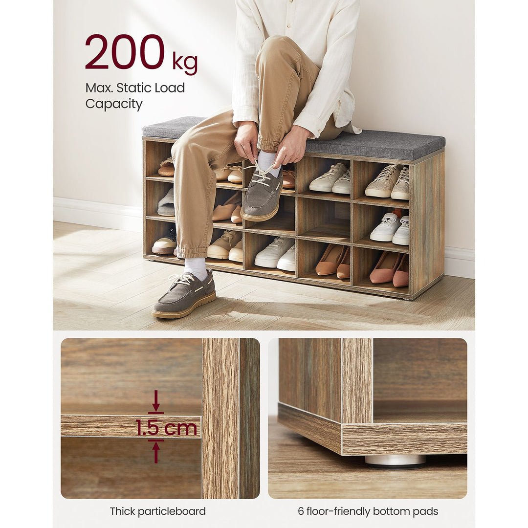 Shoe Storage Bench with 15 Compartments